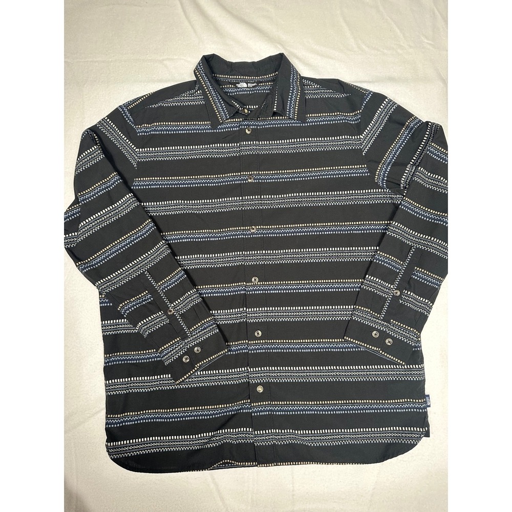 The North Face Mens XL Button Down Shirt Black Patterned Long Sleeve